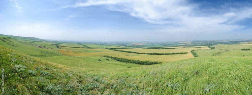 Caucas mountains panorama with general view over valey
