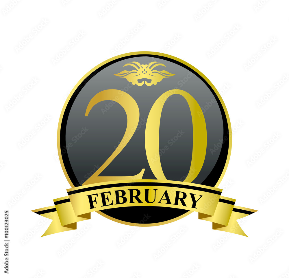 20 february golden calendar circle with ribbon 20 february golden calendar circle with ribbon