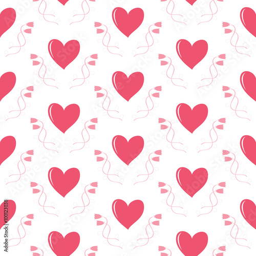 Seamless romantic pattern of hearts and flowers
