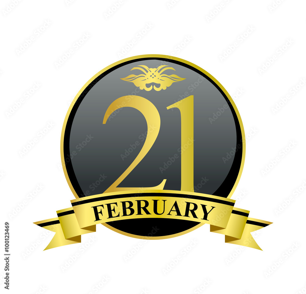 21 february golden calendar circle with ribbon 21 february golden calendar circle with ribbon