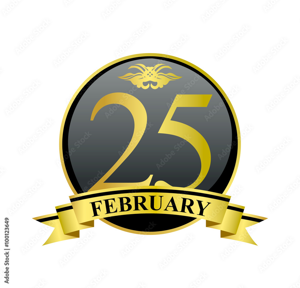 25 february golden calendar circle with ribbon 25 february golden calendar circle with ribbon