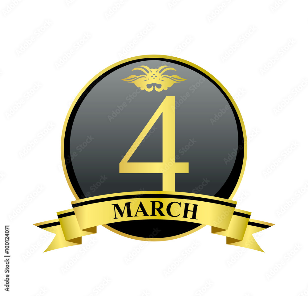 4 march golden calendar circle with ribbon 4 march golden calendar circle with ribbon