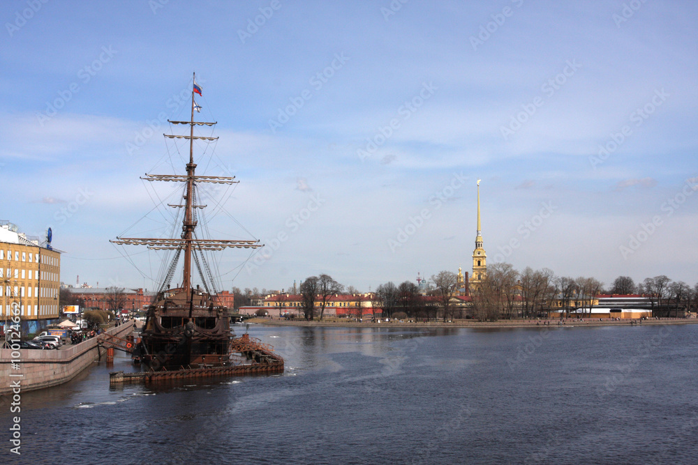 Embankment of the river Neva in Saint-Petersburg, Russia