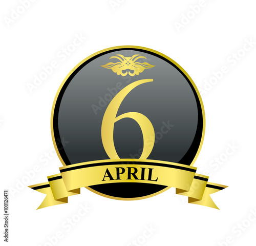 6 april golden calendar circle with ribbon
