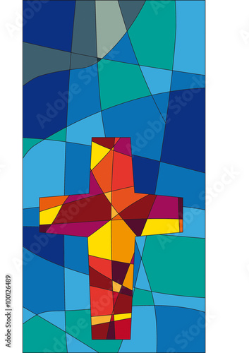 Mosaikkreuz vor Mosaikhintergrund