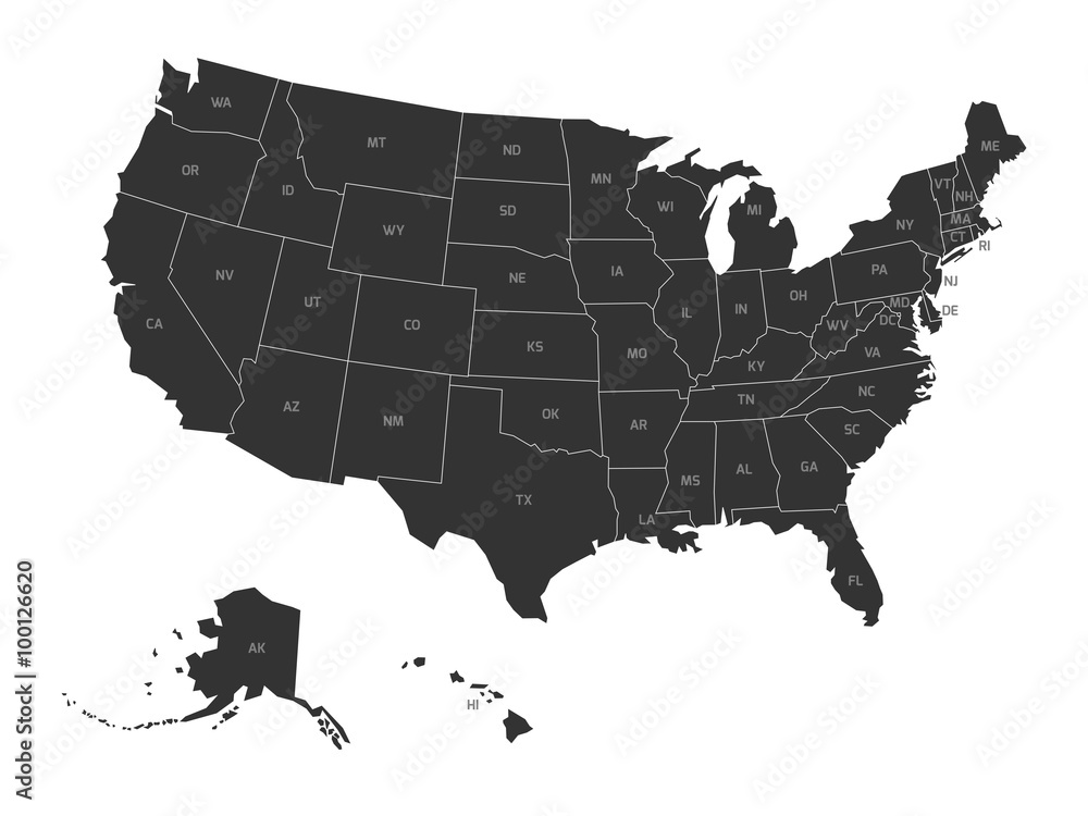 Naklejka Mapa USA ze skrótami państwowymi
