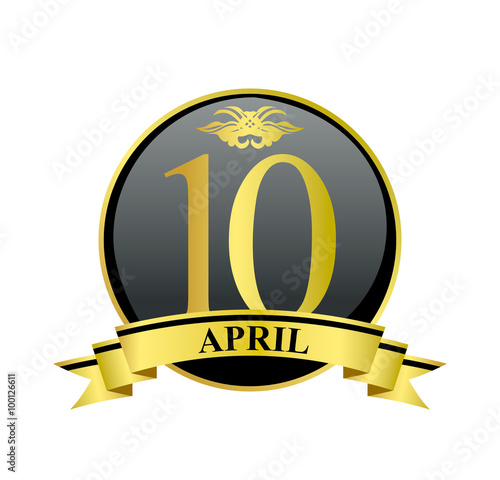 10 april golden calendar circle with ribbon