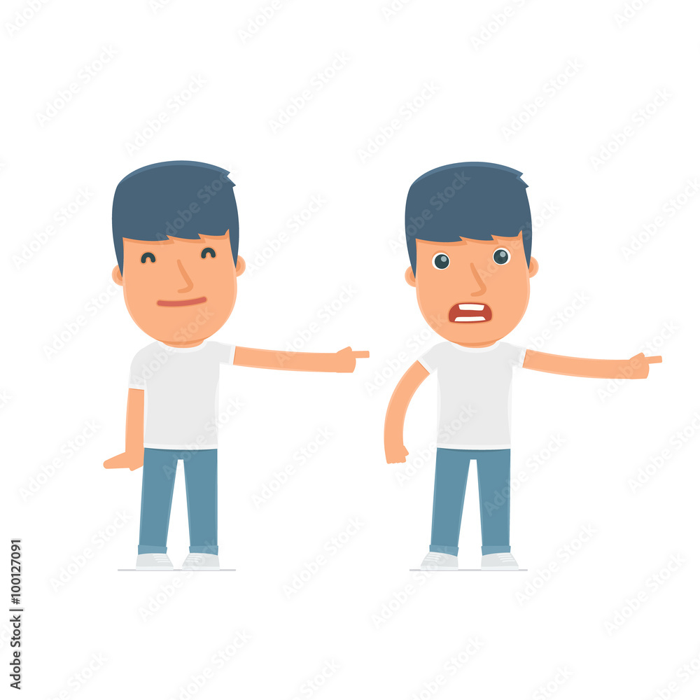 Happy and Angry Character Activist making presentation using his Happy and Angry Character Activist making presentation using his