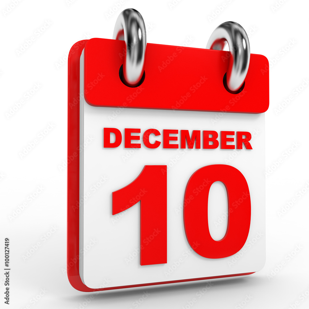 10 december calendar on white background. 10 december calendar on white background.