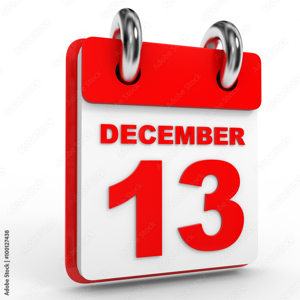 13 december calendar on white background. 13 december calendar on white background.