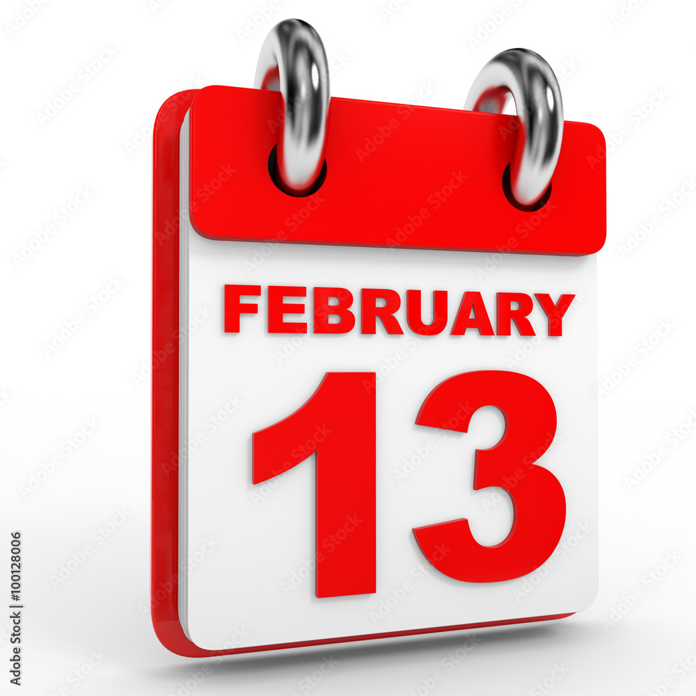 13 february calendar on white background. 13 february calendar on white background.