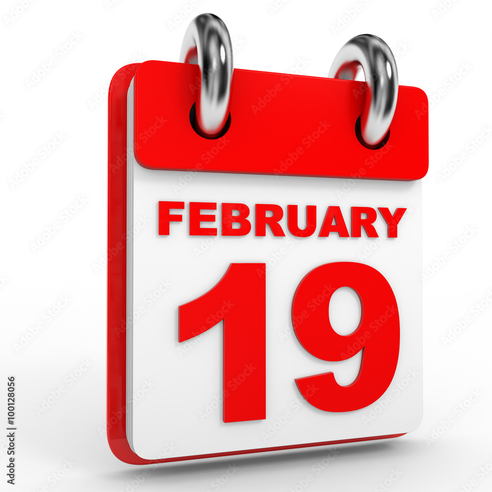 19 february calendar on white background.
