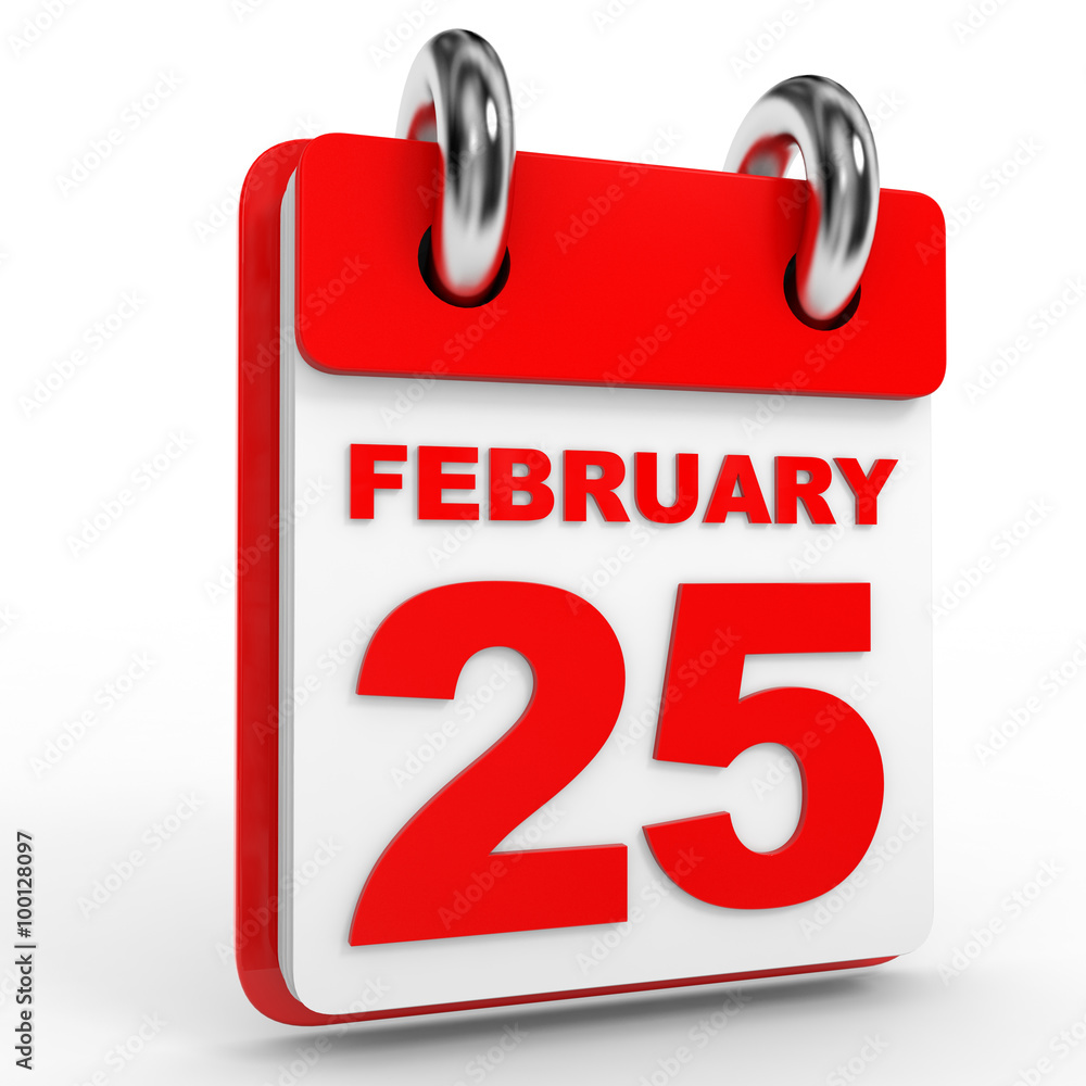 25 february calendar on white background. 25 february calendar on white background.