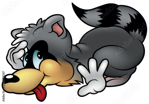Raccoon Lazing - Colored Cartoon Illustration, Vector