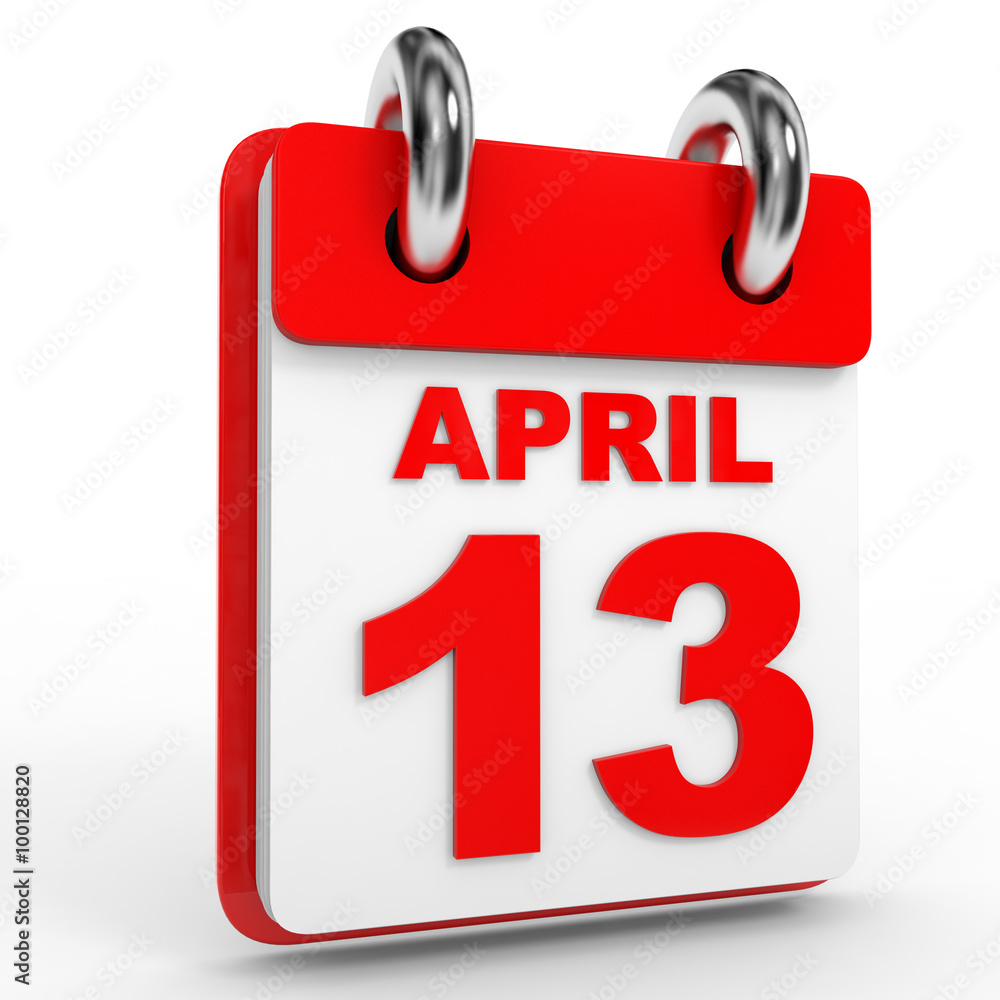 13 april calendar on white background.