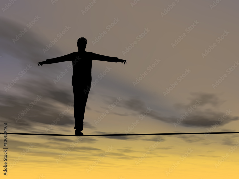 Conceptual business man on rope Conceptual business man on rope