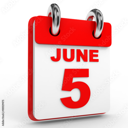 5 june calendar on white background.