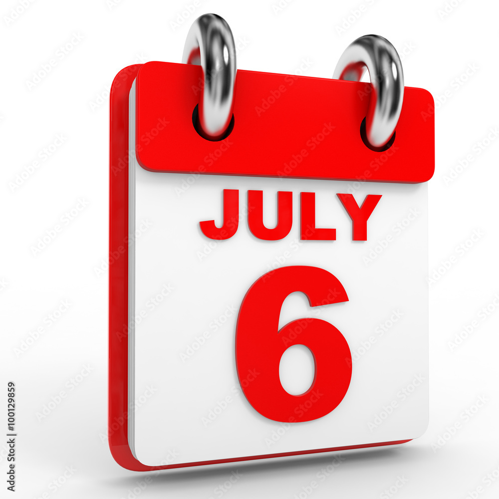 6 july calendar on white background. 6 july calendar on white background.