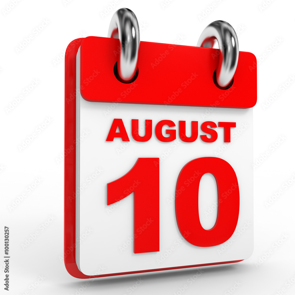 10 august calendar on white background. 10 august calendar on white background.