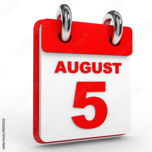 5 august calendar on white background.