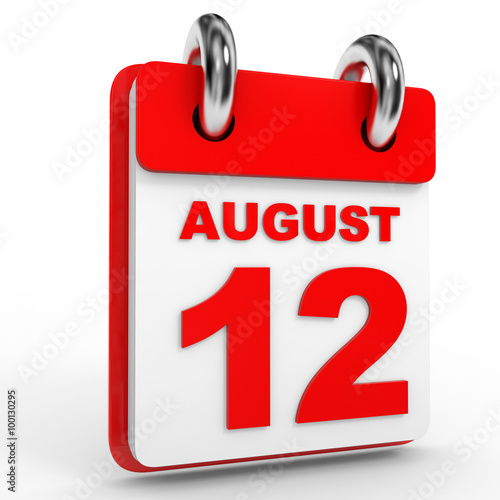 12 august calendar on white background.