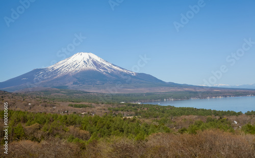 Mountain Fuji and lake yamanakako in spring season