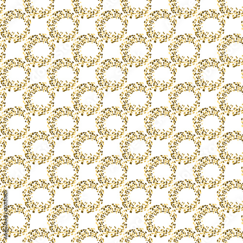 Golden mosaic abstract seamless vector pattern. Yellow circle  tinsel tiles.
