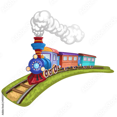 Cartoon train with colorful carriage in railroad
