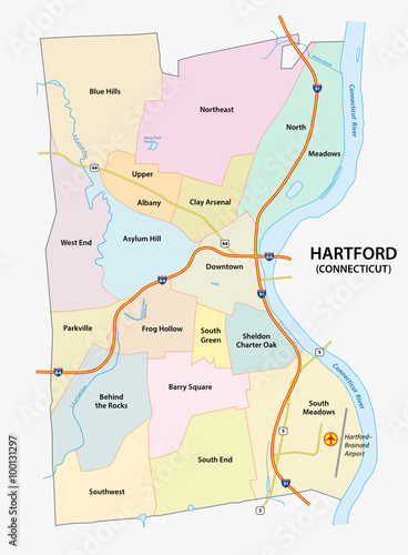 nighborhood  map of hartford, the capital of the US State of Connecticut photo