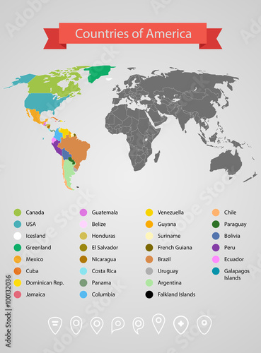 World map infographic template. Countries of America