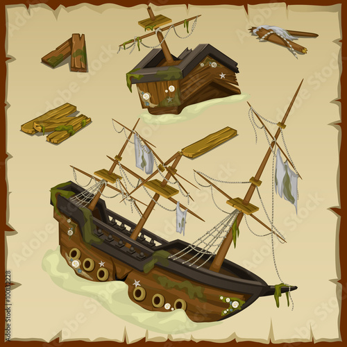 Wreck of the ancient ship and its wreckage