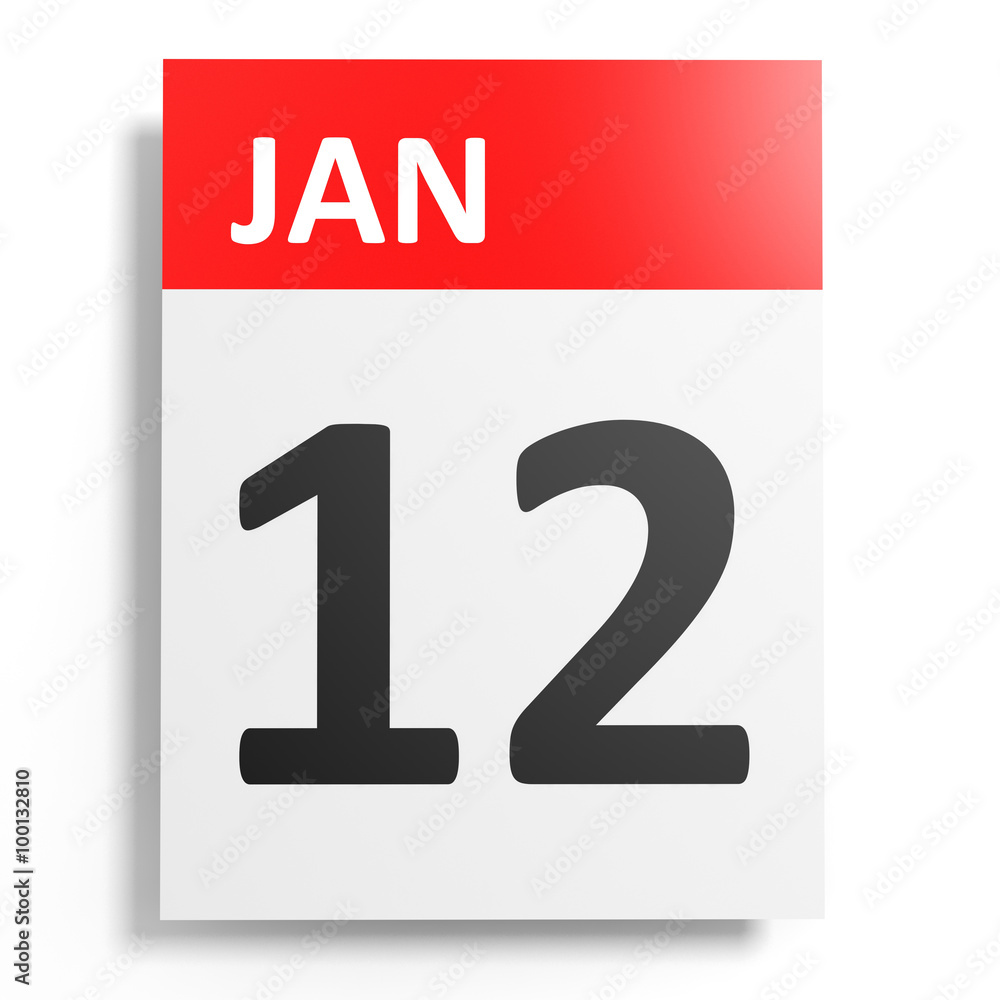 Calendar on white background. 12 January. Calendar on white background. 12 January.