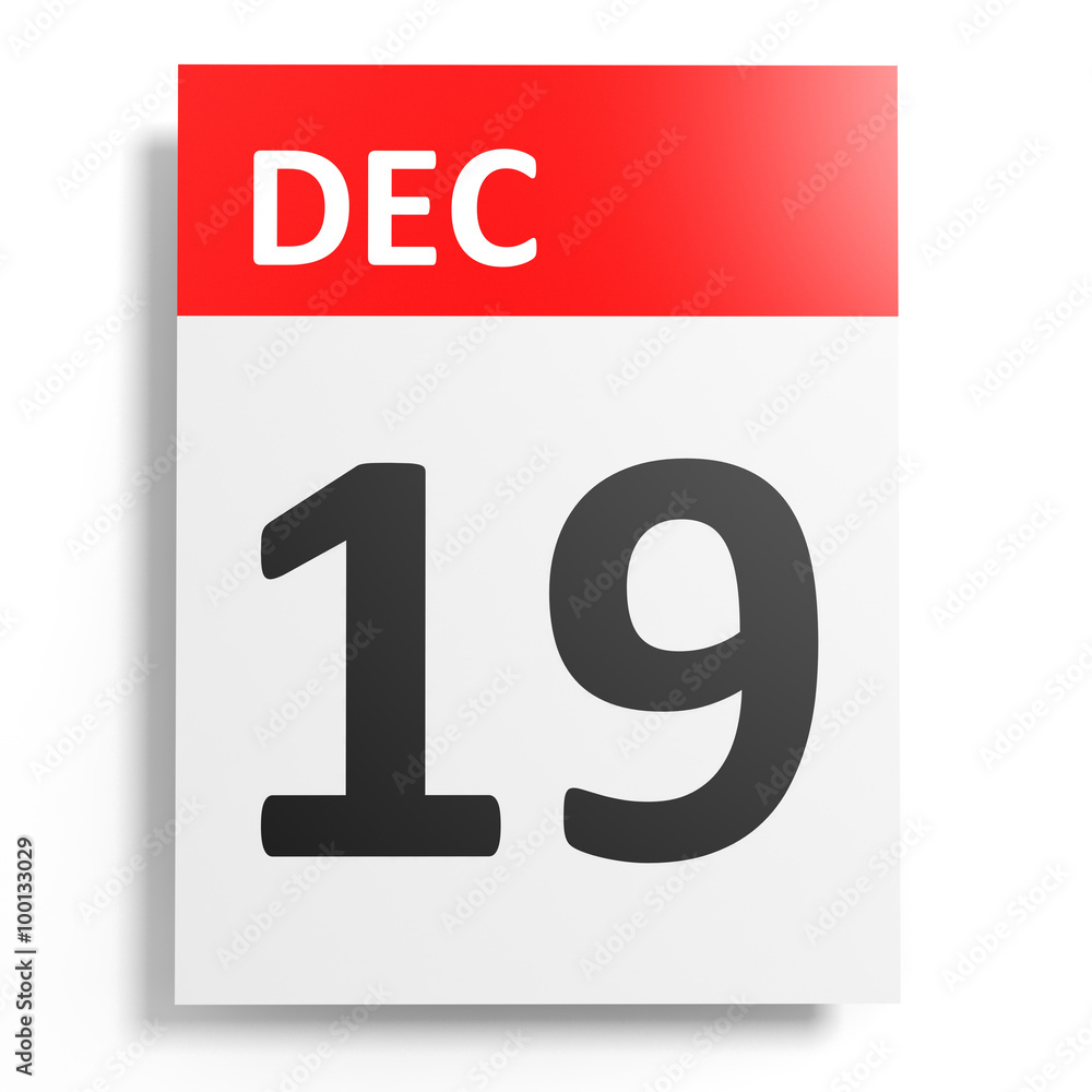 Calendar on white background. 19 December. Calendar on white background. 19 December.