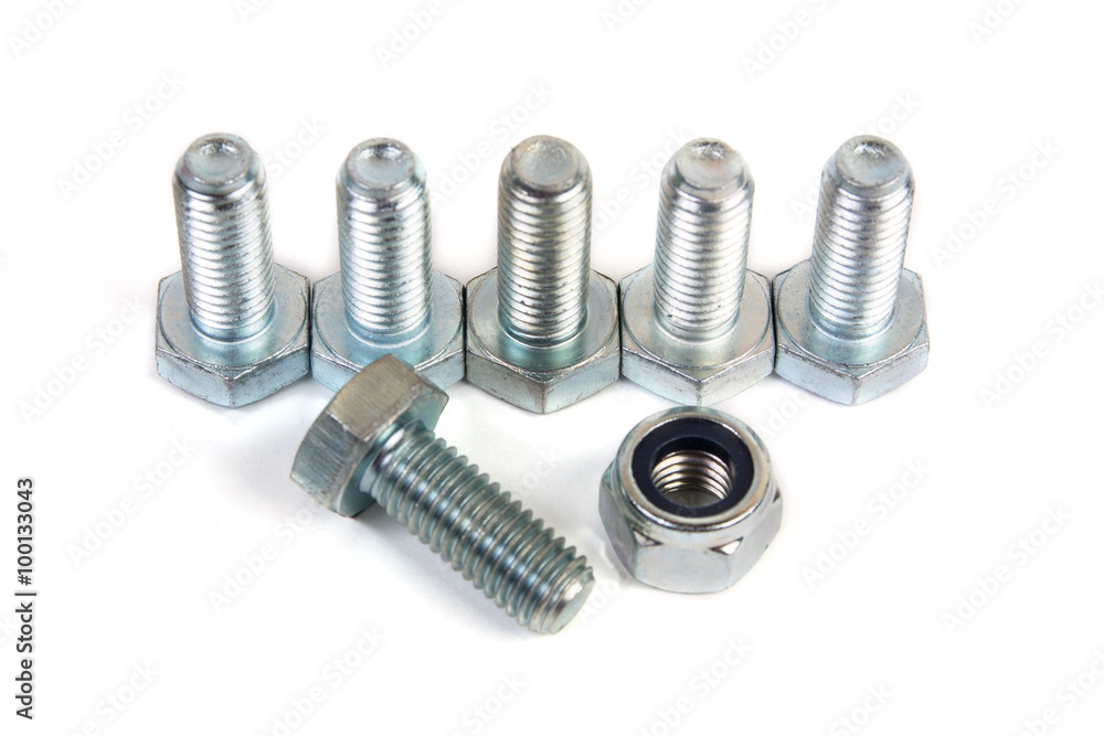 metal bolts and nut isolated on white background metal bolts and nut isolated on white background