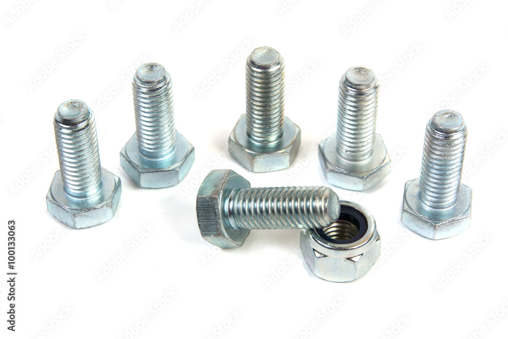 metal bolts and nut isolated on white background metal bolts and nut isolated on white background