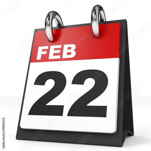 Calendar on white background. 22 February.