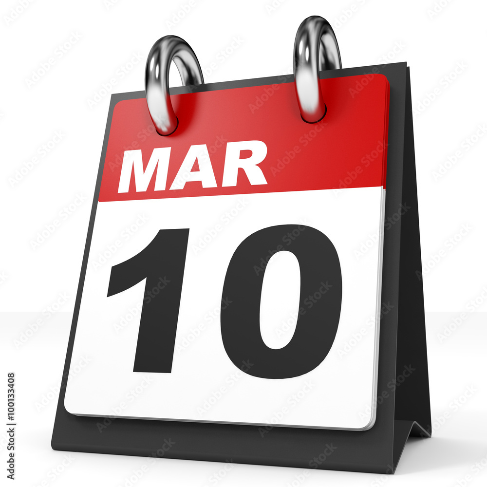 Calendar on white background. 10 March. Calendar on white background. 10 March.