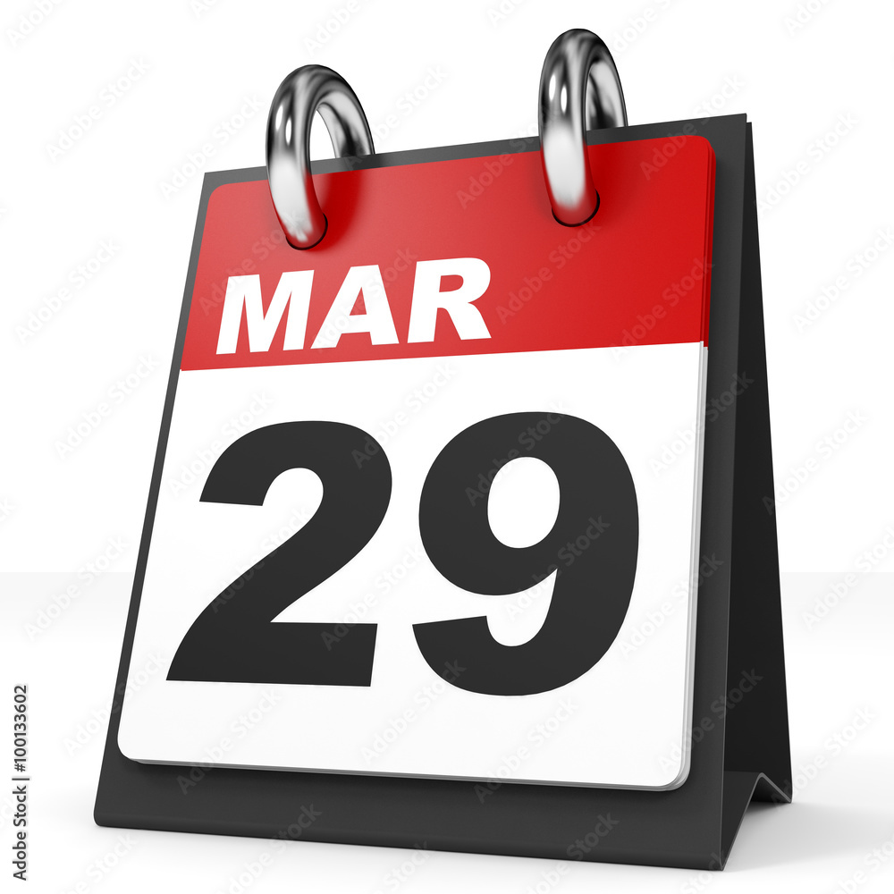 Calendar on white background. 29 March. Calendar on white background. 29 March.