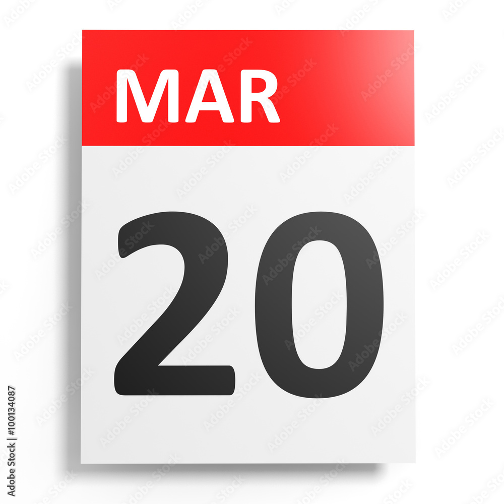 Calendar on white background. 20 March. Calendar on white background. 20 March.
