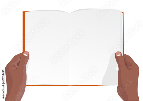 hands of african american holding a blank book with copy space for text