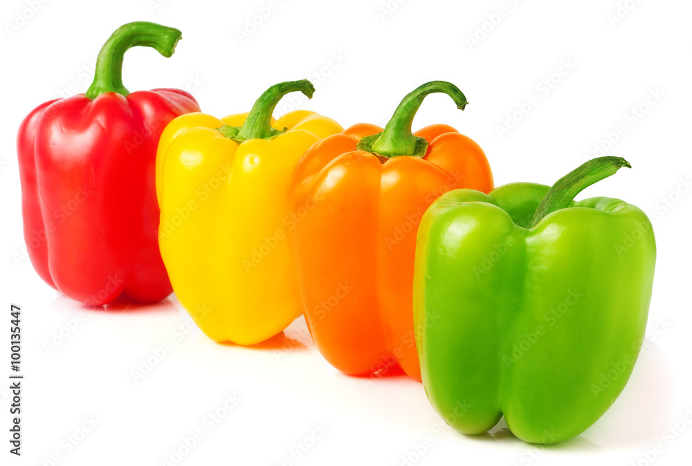 colored sweet peppers on a white background colored sweet peppers on a white background