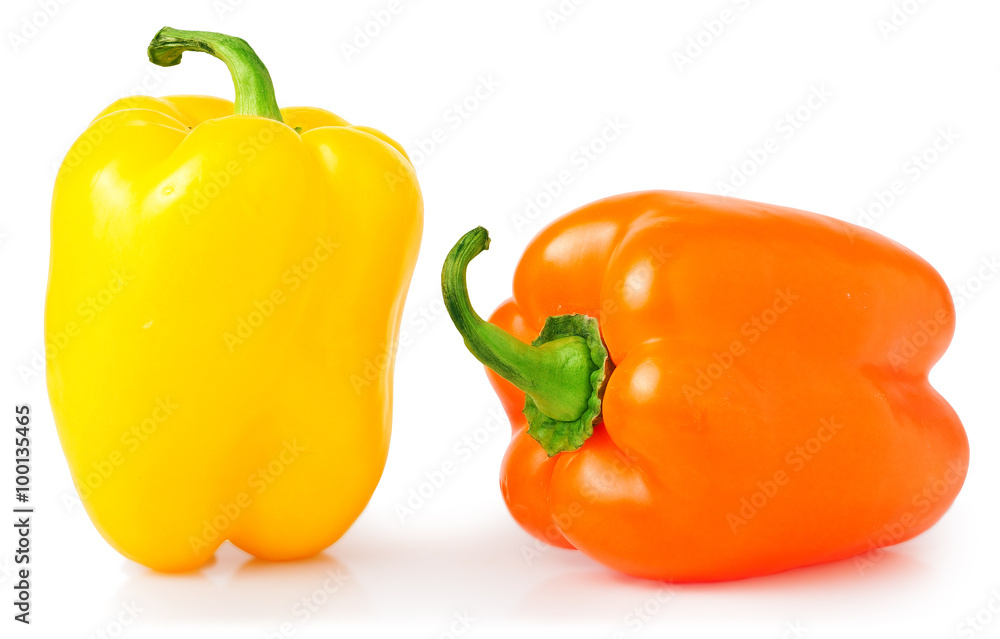 colored sweet peppers on a white background colored sweet peppers on a white background