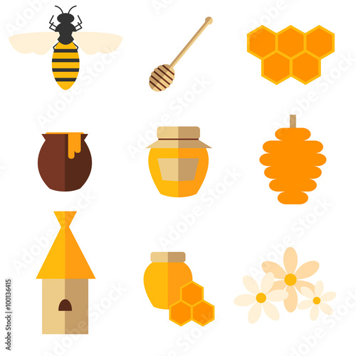 Honey. Set of flat icons.