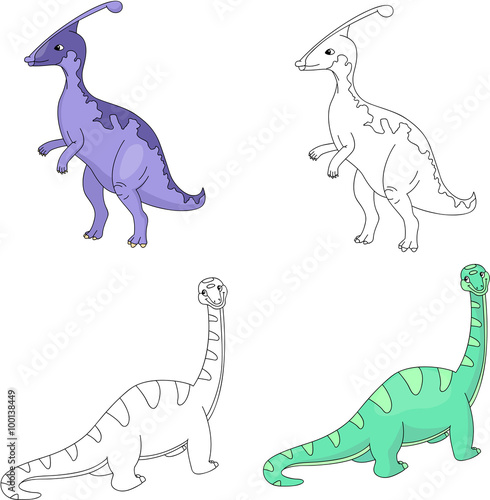 Funny cute diplodocus and parasaurolophus. Educational game for