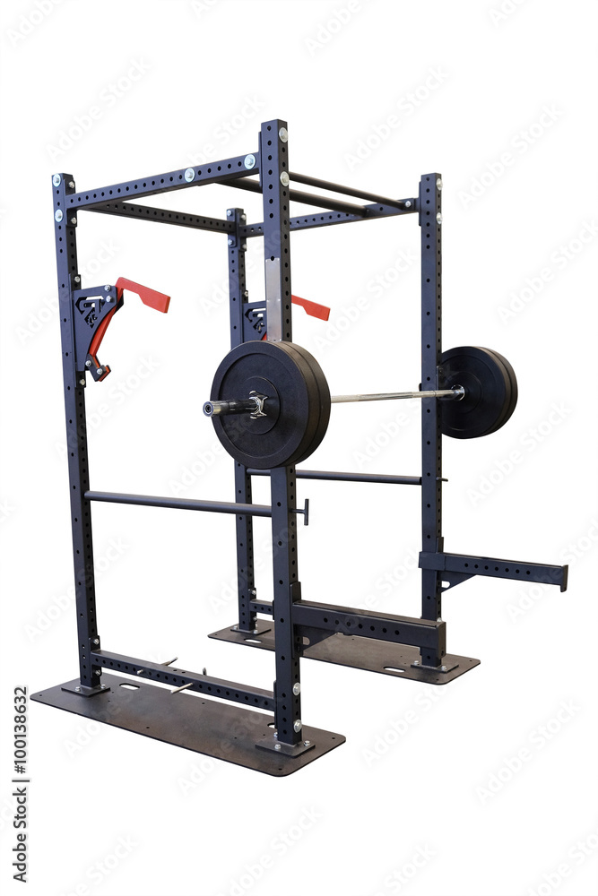 Fototapeta premium Black barbell isolated on a white background.