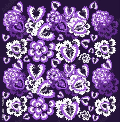 Purple Flowers Texture Design, Mor Menekşe Çiçek Metraj Desen Menekşe