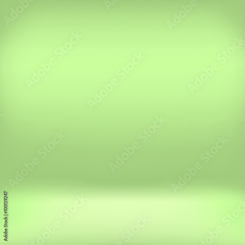 Green studio room backdrop background. Empty interior mockup with soft light. Mock up template product display.