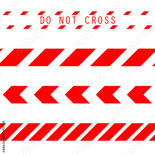 Do not cross the line caution vector tape. Seamless police warning tape set. Prohibiting red lines.