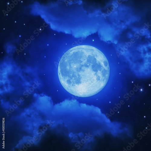 Full moon in blue night sky