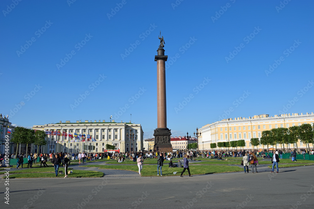 Palace square, a temporary natural grass and live trees  in St.